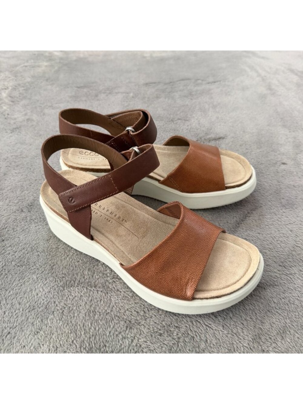 Ecco Flowt Wedge Brown Leather Sandals Comfort Shoes Womens 37 US 6 6.5